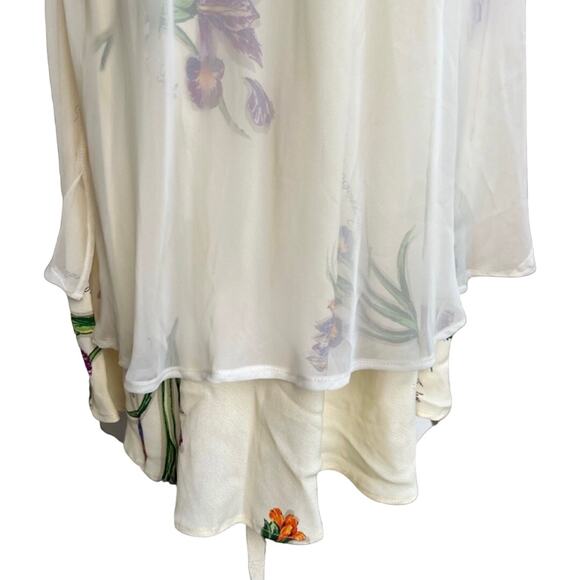 Vintage Ivory Iris Chiffon Sheer Overlay High-Low Floral Midi Dress Size 14 Mica - Picture 10 of 16